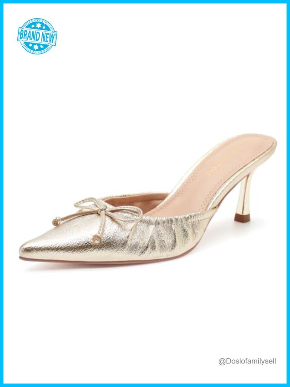 Women's Bow Mule Heels Pointed Toe Kitten Heel Slip On Pumps Faux Leather